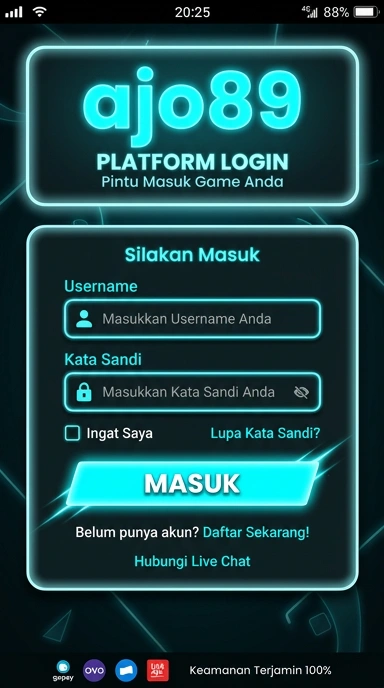 Tampilan halaman login ajo89