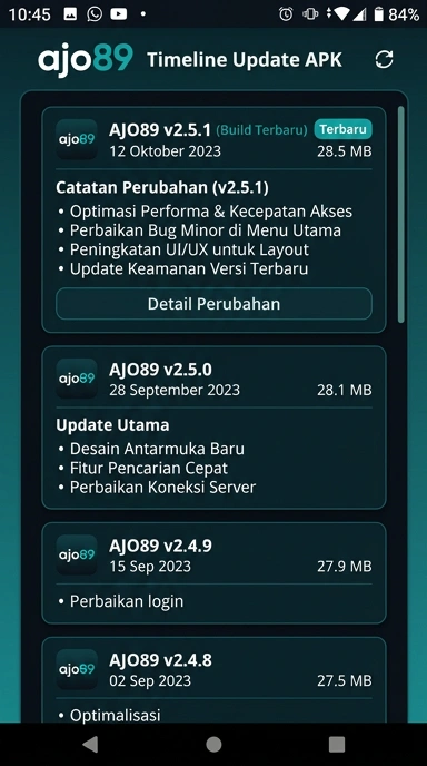 Tampilan riwayat versi ajo89
