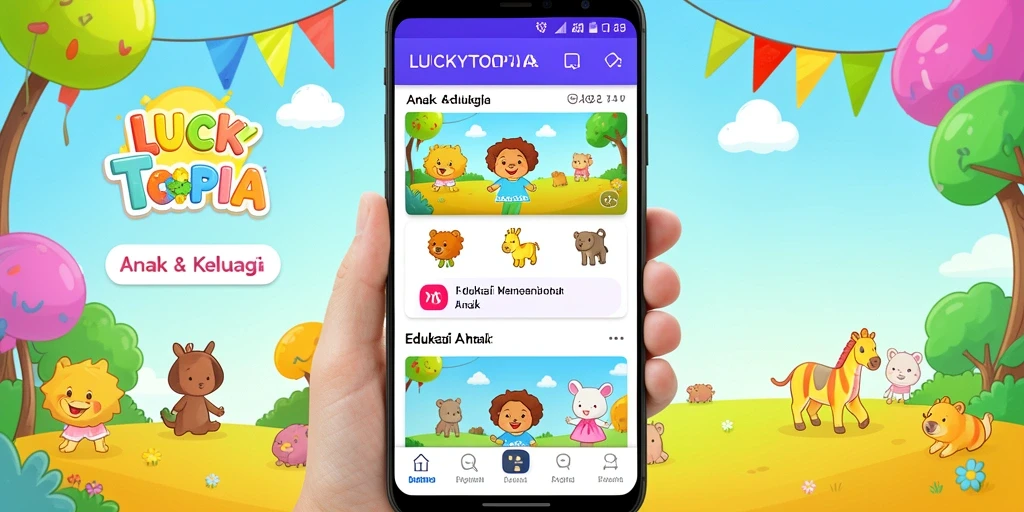 Tampilan antarmuka LUCKYTOPIA yang ceria dan ramah anak.